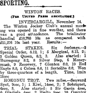 SPORTING. (Otago Daily Times 15-11-1917)