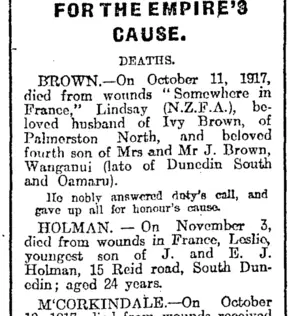 Page 6 Advertisements Column 4 (Otago Daily Times 10-11-1917)