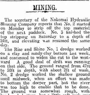 MINING. (Otago Daily Times 22-11-1917)