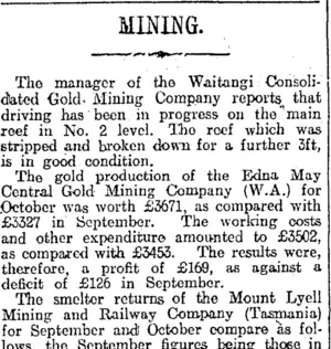 MINING. (Otago Daily Times 23-11-1917)