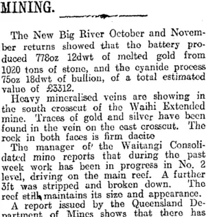 MINING. (Otago Daily Times 30-11-1917)