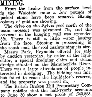 MINING. (Otago Daily Times 8-12-1917)