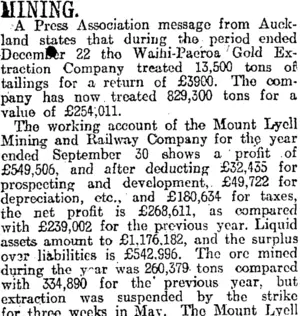 MINING. (Otago Daily Times 26-12-1917)