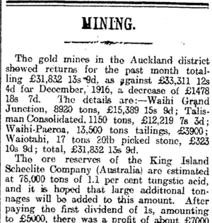 MINING. (Otago Daily Times 5-1-1918)