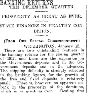 BANKING RETURNS (Otago Daily Times 14-1-1918)