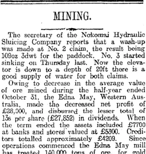MINING. (Otago Daily Times 16-1-1918)
