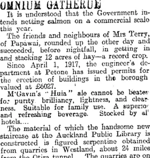 OMNIUM GATHERUE (Otago Daily Times 19-1-1918)