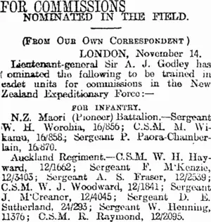 FOR COMMISSIONS (Otago Daily Times 19-1-1918)