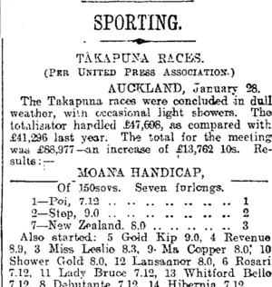 SPORTING. (Otago Daily Times 29-1-1918)