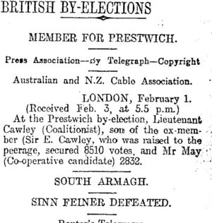 BRITISH BY-ELECTIONS (Otago Daily Times 4-2-1918)