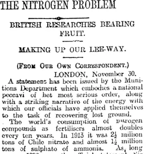 THE NITROGEN PROBLEM (Otago Daily Times 4-2-1918)