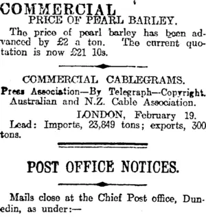 COMMERCIAL (Otago Daily Times 21-2-1918)