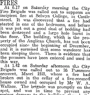 FIRES. (Otago Daily Times 25-3-1918)