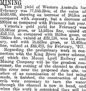 MINING. (Otago Daily Times 1-4-1918)