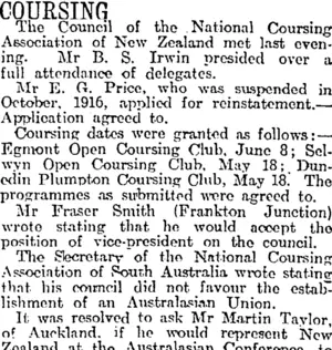 COURSING (Otago Daily Times 26-4-1918)