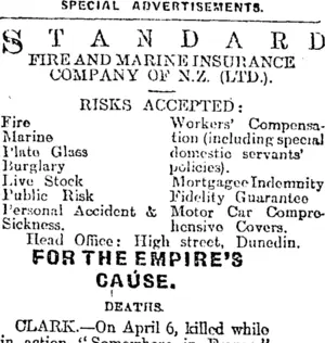 Page 6 Advertisements Column 4 (Otago Daily Times 27-4-1918)