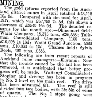 MINING. (Otago Daily Times 6-5-1918)