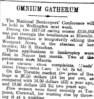 OMNIUM GATHERUM (Otago Daily Times 8-6-1918)