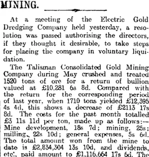 MINING. (Otago Daily Times 14-6-1918)