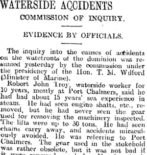 WATERSIDE ACCIDENTS (Otago Daily Times 14-6-1918)
