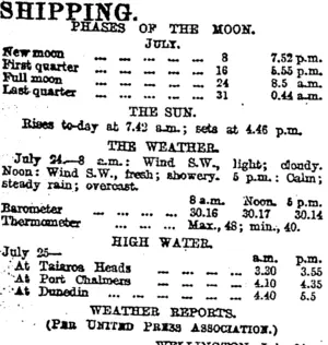 SHIPPING. (Otago Daily Times 25-7-1918)