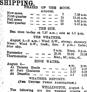 SHIPPING. (Otago Daily Times 6-8-1918)