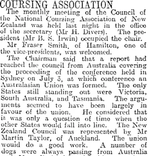 COURSING ASSOCIATION (Otago Daily Times 24-8-1918)