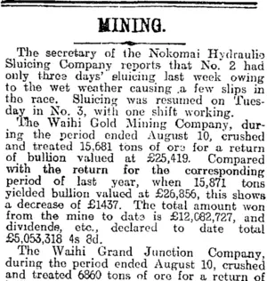 MINING. (Otago Daily Times 28-8-1918)