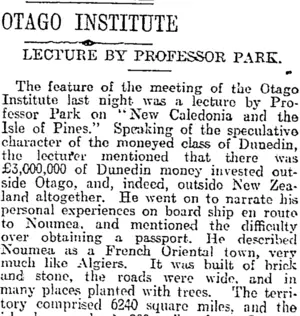 OTAGO INSTITUTE (Otago Daily Times 11-9-1918)