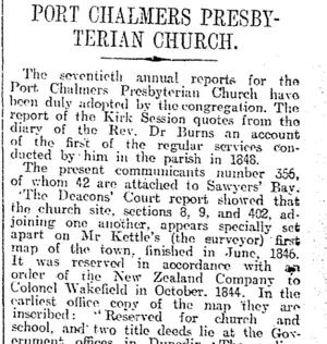 PORT CHALMERS PRESBYTERIAN CHURCH. (Otago Daily Times 11-9-1918)
