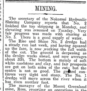 MINING. (Otago Daily Times 26-9-1918)
