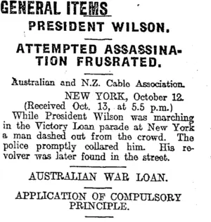 GENERAL ITEMS (Otago Daily Times 14-10-1918)