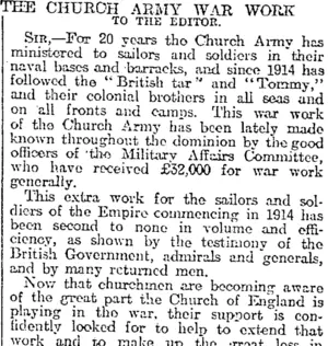 THE CHURCH ARMY WAR WORK. (Otago Daily Times 11-10-1918)