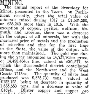 MINING. (Otago Daily Times 12-10-1918)