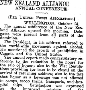NEW ZEALAND ALLIANCE (Otago Daily Times 25-10-1918)