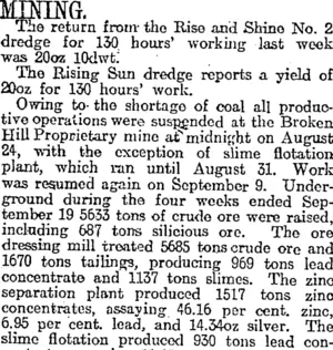 MINING. (Otago Daily Times 21-10-1918)