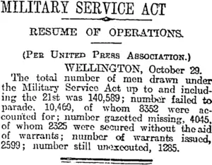 MILITARY SERVICE ACT (Otago Daily Times 30-10-1918)