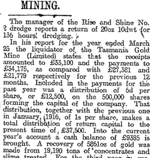 MINING. (Otago Daily Times 11-11-1918)