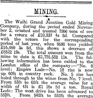 MINING. (Otago Daily Times 25-11-1918)