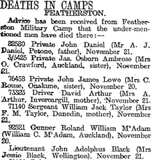 DEATHS IN CAMPS (Otago Daily Times 26-11-1918)