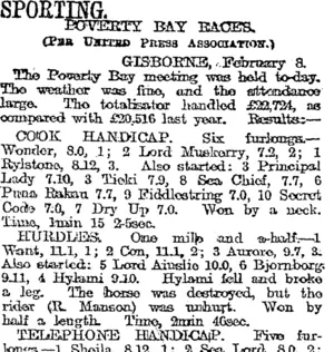 SPORTING (Otago Daily Times 10-2-1919)