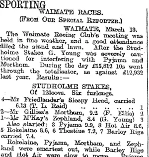 SPORTING. (Otago Daily Times 14-3-1919)