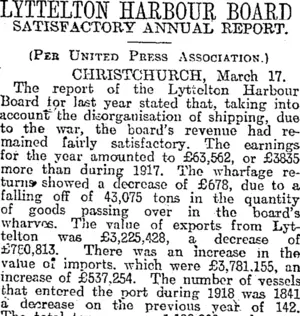 LYTTELTON HARBOUR BOARD (Otago Daily Times 18-3-1919)