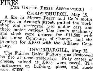 FIRES (Otago Daily Times 16-5-1919)