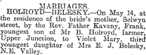 MARRIAGES. (Otago Daily Times 21-5-1919)