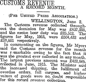 CUSTOMS REVERE (Otago Daily Times 3-6-1919)