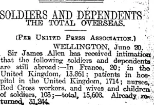 SOLDIERS AND DEPENDENTS (Otago Daily Times 21-6-1919)