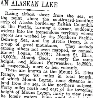 AN ALASKAN LAKE (Otago Daily Times 20-8-1919)