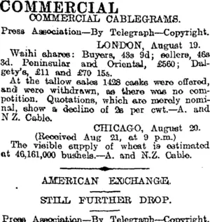 COMMERCIAL. (Otago Daily Times 22-8-1919)