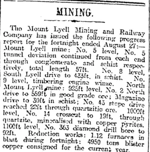 MINING. (Otago Daily Times 17-9-1919)